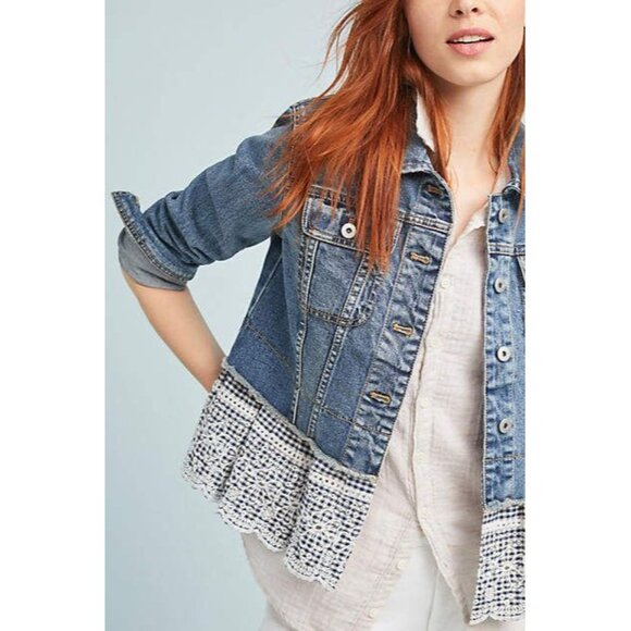 Anthropologie Pilcro‎ Letterpress Eyelet Denim Peplum Jacket Womans sz Medium - Picture 3 of 9
